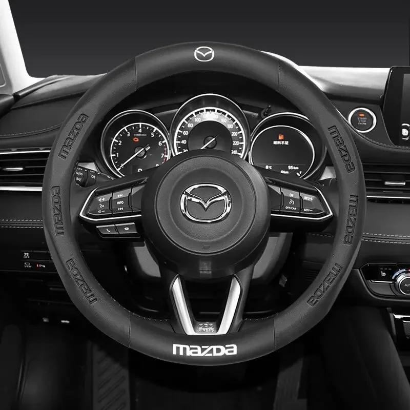 For Mazda 2 3 5 6 BL BM GJ Atenza Axela Demio CX-3 CX3 CX-5 CX5 CX7 CX-7 CX-9 CX8 MX-5 Car 3D Logo Leather Steering Wheel Cove FF25