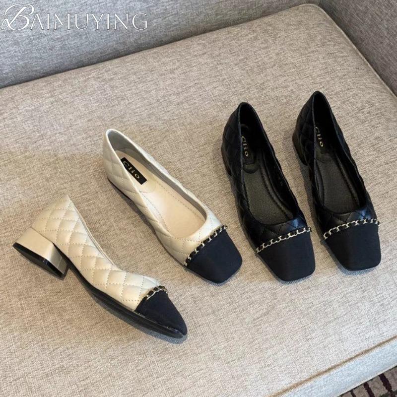 Fashion High Heels Ballet Marie Janes Shoes Woman Square Toe Sandals Soft Leather 2025 Trend Shallow Dress Summer Elegant Chunky Pumps