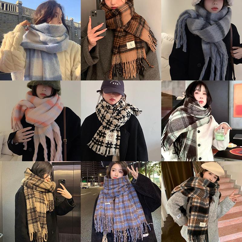 Autumn and Winter Scarves Women's Winter High-end Scarves Thickened and Warm Tonglu Imitation Cashmere Plaid Scarves