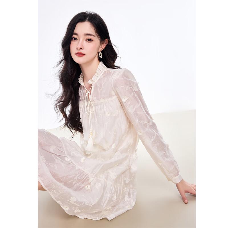 Qiushui Yiren Jacquard Lantern Sleeve Midi Dress XL