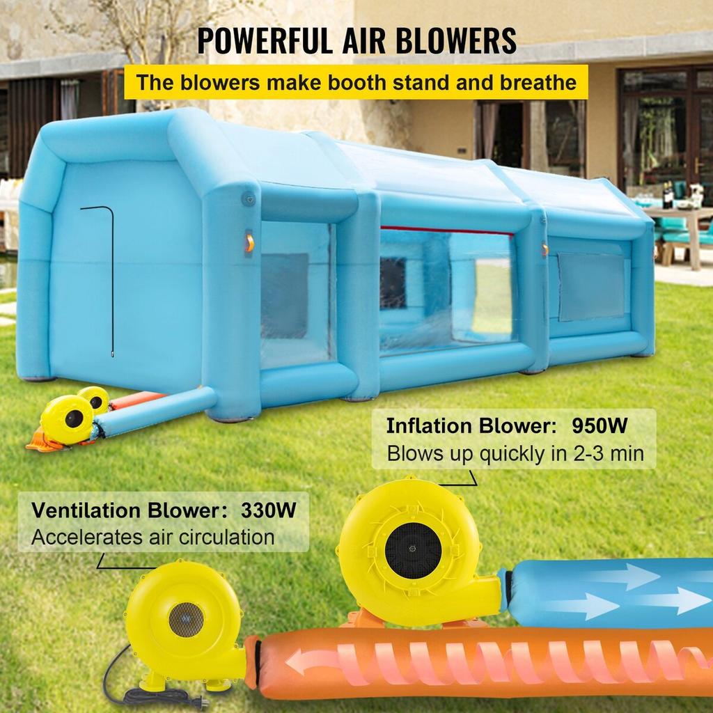 Portable Inflatable Paint Booth, 26x15x10ft Inflatable Spray Booth, Car Paint Tent w/ Air Filter System & 2 Blowers, Upgraded Blow Up Spray Booth
