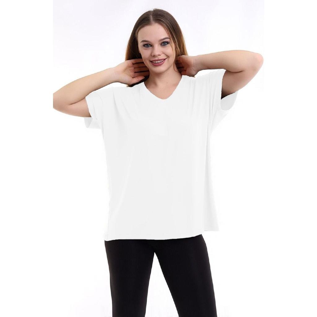 Damen Schwarzes Übergröße Basic T-Shirt mit V-Ausschnitt