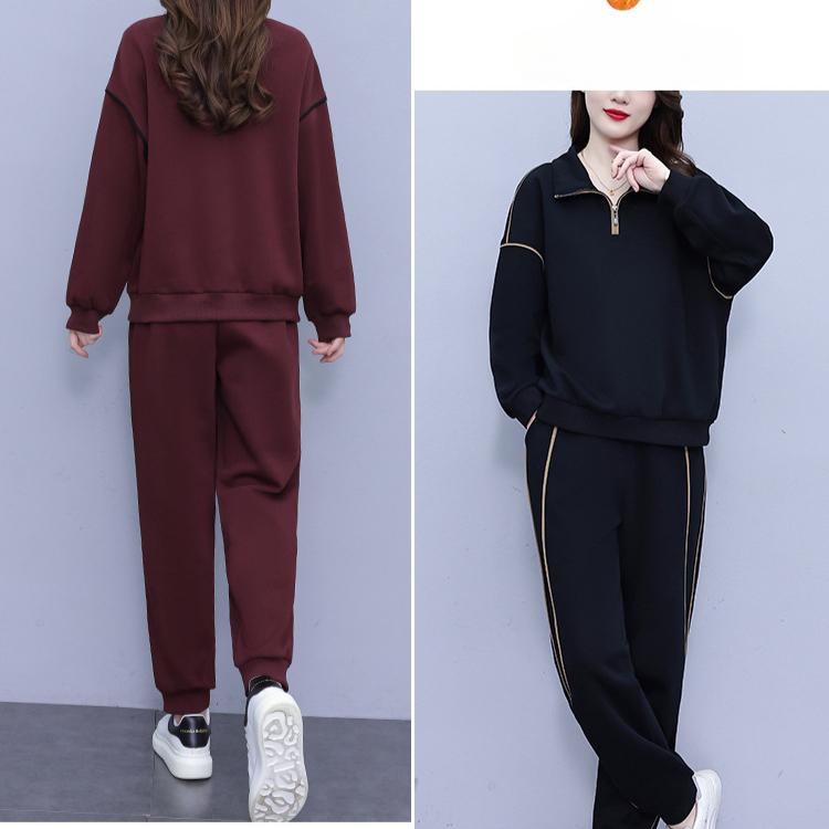 Large Size Casual Sports Suit Spring and Autumn Fashion Slimming Sweater All-match Trousers Two-piece Suit