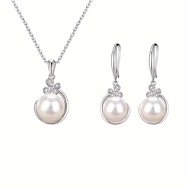 Butterfly Faux Pearl Necklace + 1 Pair of Fashionable Versatile High-end Faux Pearl Earrings Jewelry Set