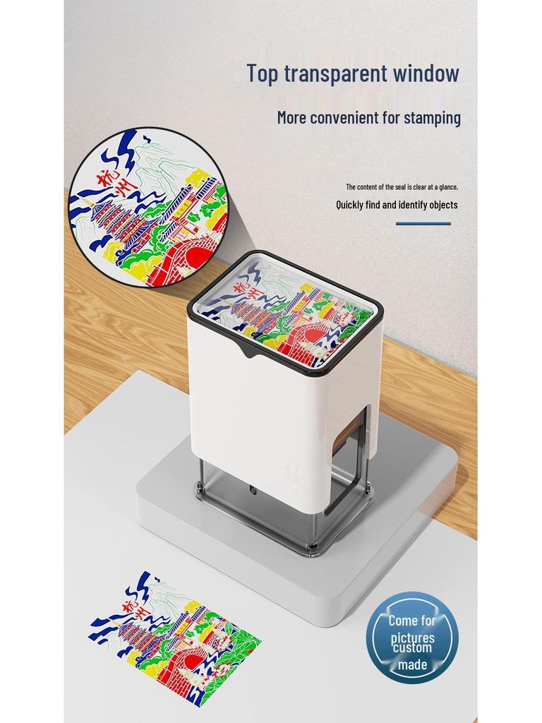 Stackable Four-Color Stamp with Automatic Pop-Up Lid, Clear Imprint, Customizable Patterns - Upgraded Design.