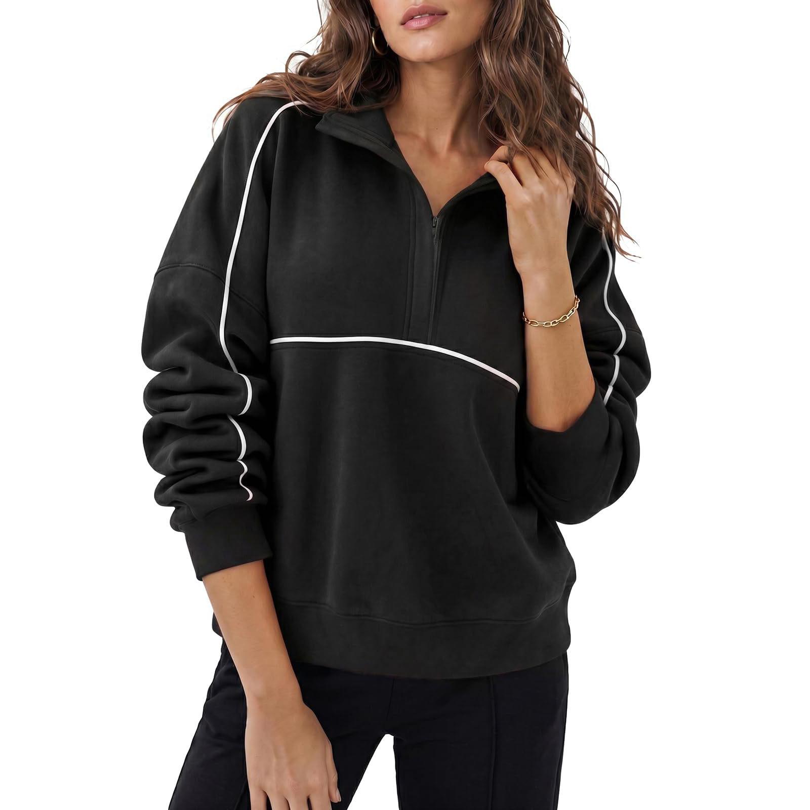 Women s Loose Fit Long Sleeve Half Zip Mock Neck Sweatshirt L