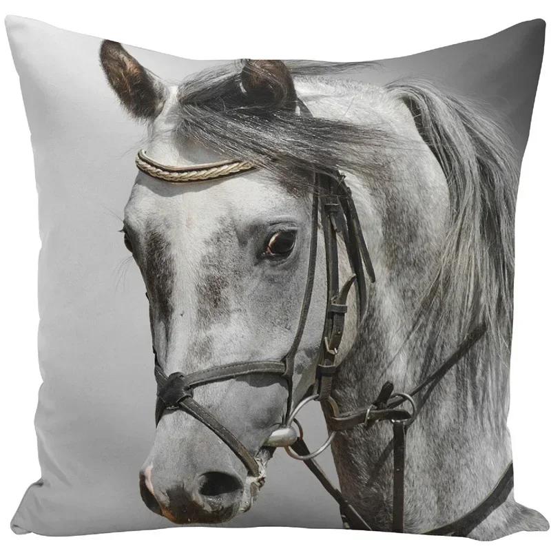 Față de pernă 45x45 Seturi de huse de perne cu imprimeu animal de război, cal alb, pentru scaun, canapea, decor decorativ pentru casă, fermă