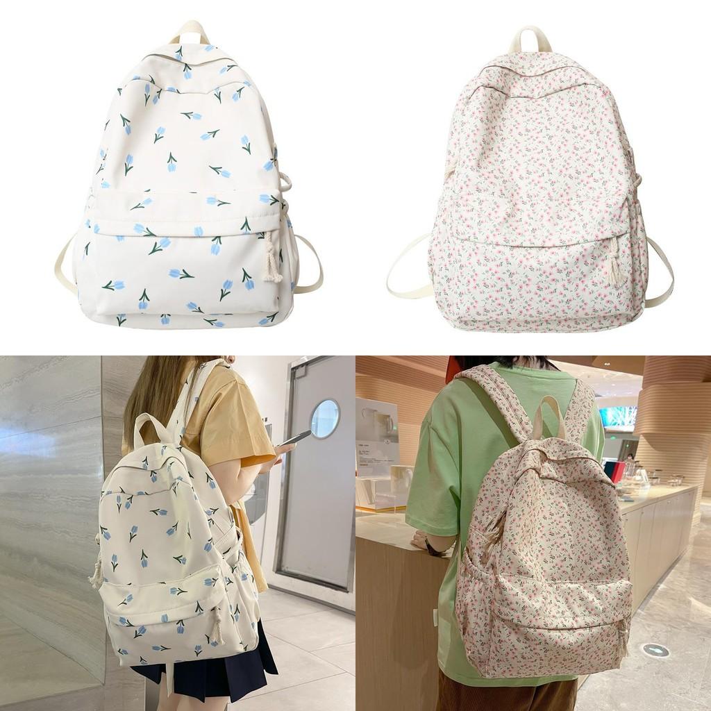 Cute Tulip And Floral Pattern Student Leisure Backpack For School And Daily Use