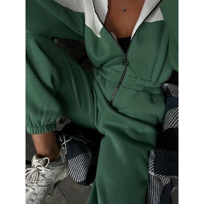 Tuta Streetwear da Donna con Design Color Block Vestibilità Larga Manica Lunga Vita Media Romper Casual