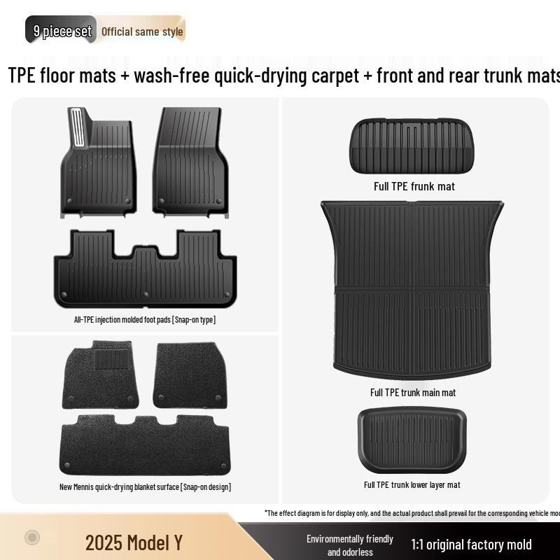 TPE All-Inclusive Floor Mats for Tesla Model Y (25 Refresh) - Includes Pedals, Free Shipping.