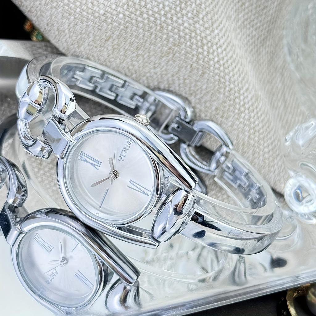 1 Stück Elegante Luxus-Damen-Quarzuhr in Goldton - Retro-Mode Analog-Armband mit Legierungsband und Schließe, Modeaccessoire