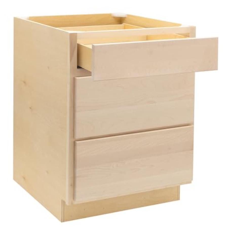 Quicklock RTA Base Kitchen Cabinets Shaker Style Raw Maple 30 W x 34.5 H x 24 D 3 Drawer Pots and Pans Ready-to-Assemble Made i