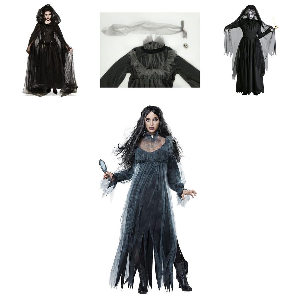 Halloween Costume For Women Ghost Bride Witch Vampire With Cape Elastic Fabric S-xxl