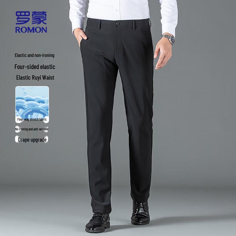 

ROMON Men s Wrinkle-Free Four-Way Stretch Straight-Leg Trousers 40