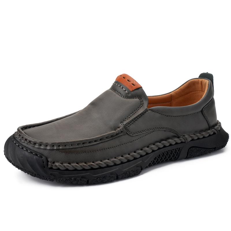 Men s Outdoor Slip-on Leather Loafers - Sock Style, Large Size for Autumn/Winter 44