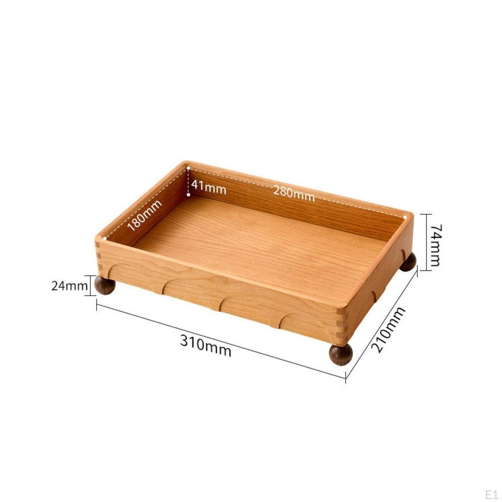 Wooden Tray with Feet Storage Elevated Desktop Organizer for Vanity, Entryway, Bar