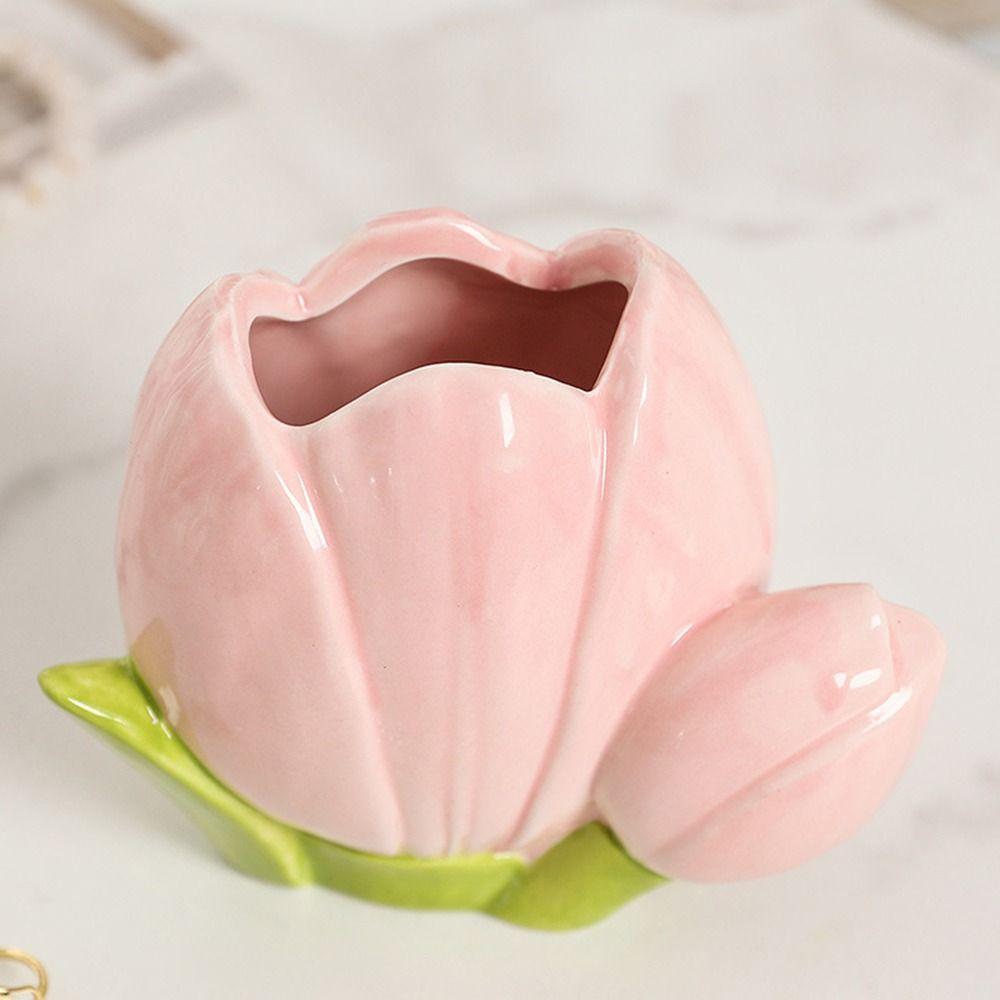 Cute Tulip Flower Pen Holder Ceramic Stationery Shelf Ins Style Makeup Brush Storage Bucket  Girl