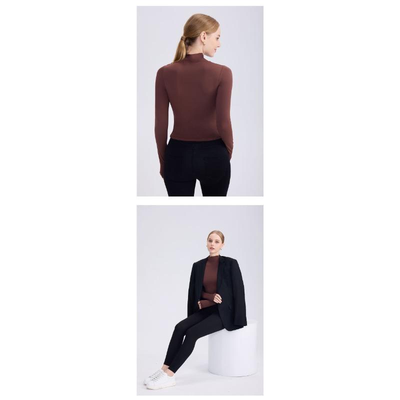 Damen Herbst und Winter hohe Elastizität doppellagig warm Yoga Langarm-Basisshirt