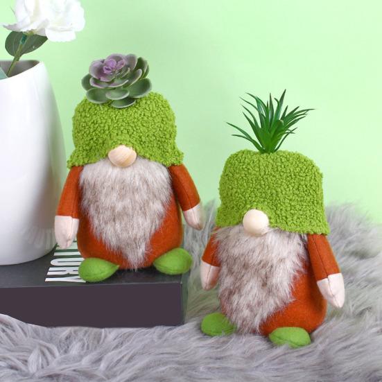 Plush Gnome Spring Decoration Cute Green Plant Gnome Doll for Tiered Tray Indoor Table Office Farmhouse Christmas Decoration