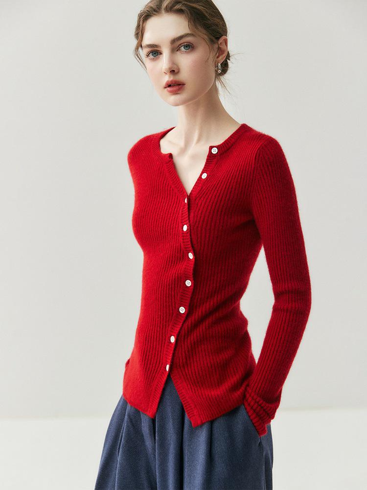 2025 Autumn/Winter Women's V-Neck Slim Fit Cashmere Cardigan - Two-Way Wear, Versatile Knit Jacket