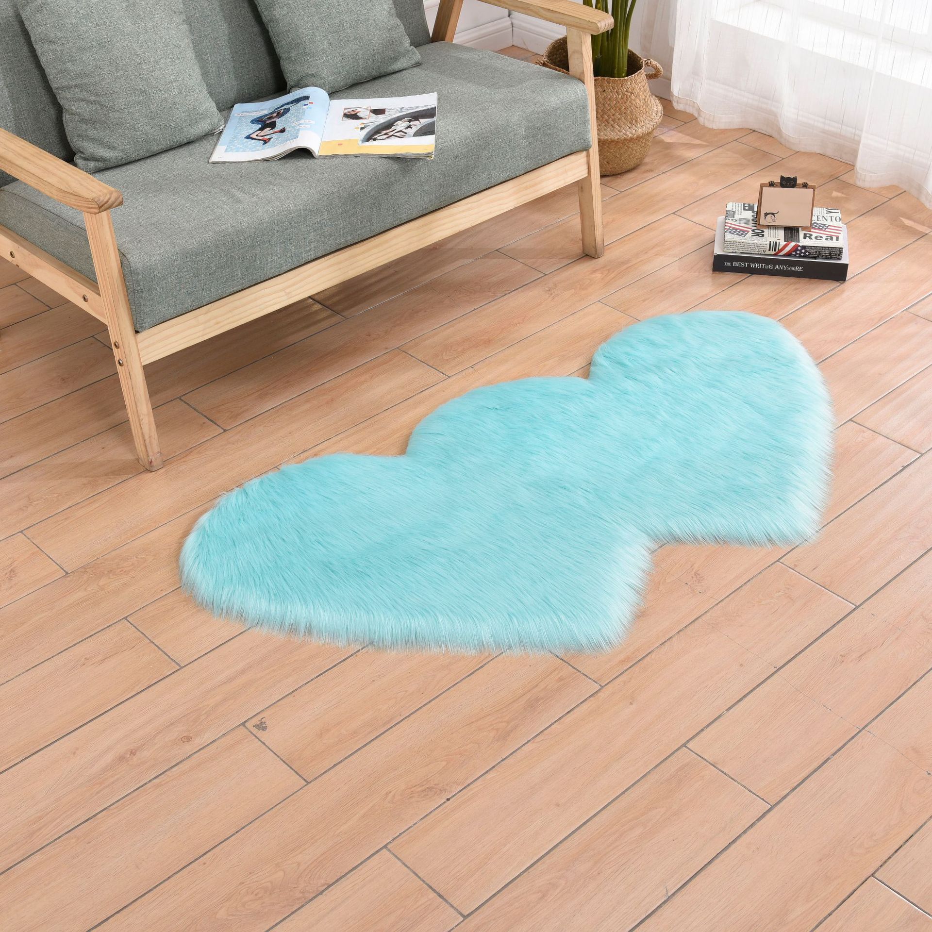

Soft Fluffy Shaggy Area Rugs for Bedroom Living Room Non-Slip Floor Carpets Irregular Faux Wool Throw Mat for Windows Home Decor 120 180 светло-синий