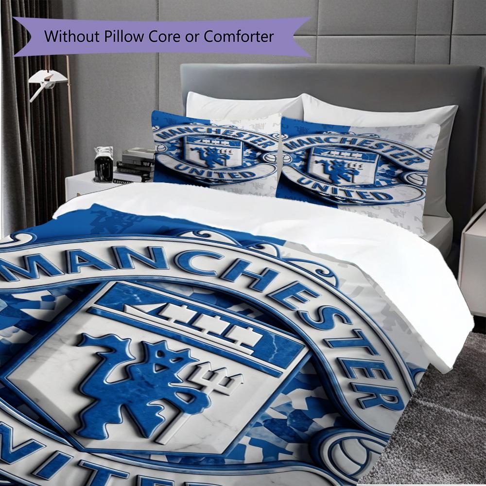 Manchester Emblem Display Three-piece set (1 * duvet cover + 2 * pillowcase, without core) 2D Flat Duvet cover and pillowcase Christmas birthday gift