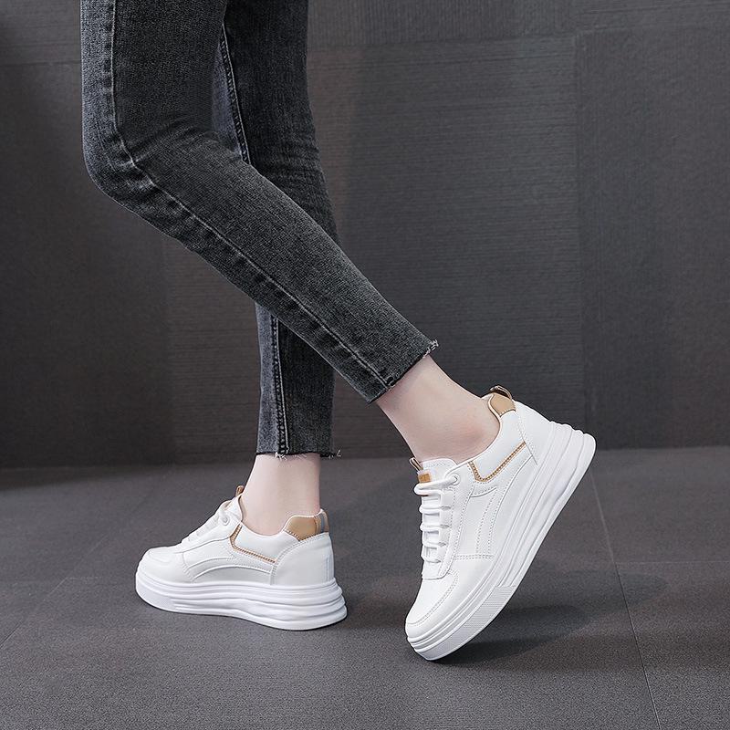 Damen W1763 Weiße höhenverstellbare Sneaker: Plateausohle, atmungsaktives Mesh, vielseitiger Herbst 2022 Stil