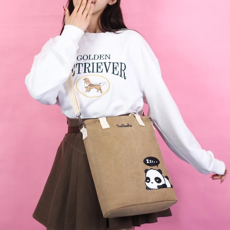 Tote bag Large capacity messenger bag Women's 2025 new panda printed canvas bag One shoulder messenger bag Tide