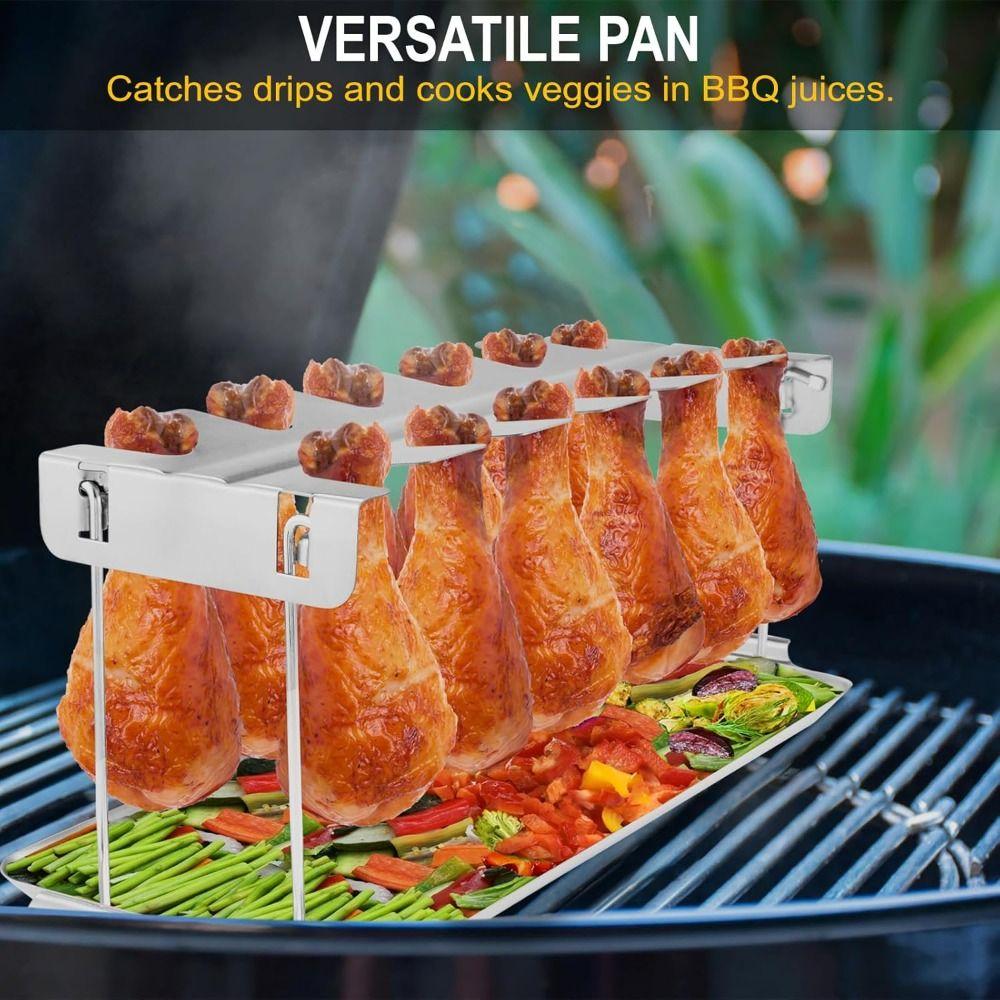 With Drip Tray Chicken Leg Rack Folding Chicken Leg Wing Grill Rack  Barbecue Accessories