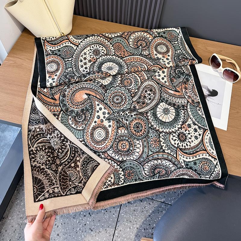 Autumn and Winter New Shawl Nap Blanket Imitation Cashmere Scarf Printed Fringed Warm Scarf