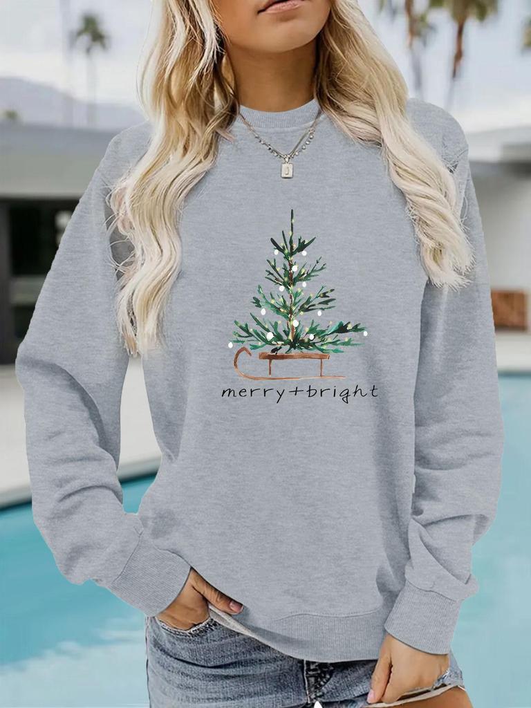 Autumn/Winter Women's Long-Sleeve Crew Neck 'Merry Bright' Sweatshirt