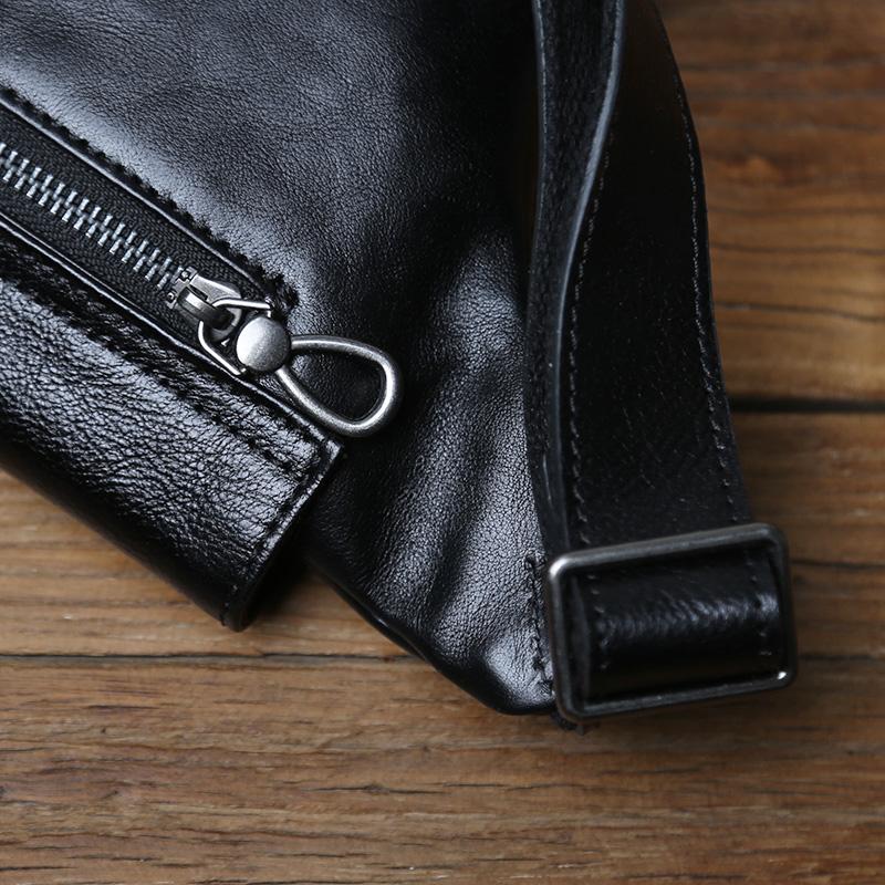 NZPJ Genuine Leather Men's Chest Bag Leisure Top Layer Cowhider Messenger Bag Black Tablet Computer Bag  For 8-Inch IPad