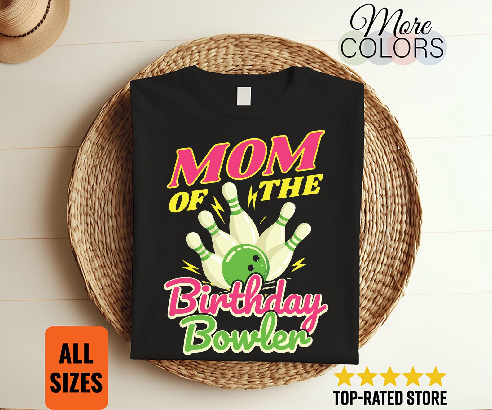 Mom Of The Birthday Bowler Bowling Pins Funny Sport T-Shirt, Bowling Game Play Lover TShirt, Gift Tee For Bowlers, 10 Pin Game Lover Outfit, 100