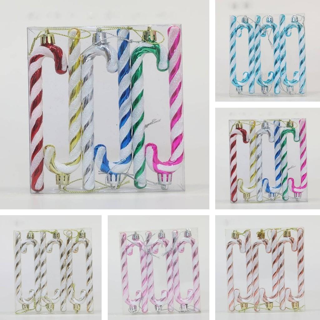X 6 Candy Cane Glitter Hanging Christmas Tree Decoration Santa Ornament Xmas