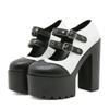 Gdgydh Scarpe con Tacco Alto e Plateau Chunky Donna Primavera Autunno Fibbia alla Caviglia Mary Jane Donna Tacco Grosso Scarpe Lolita Bianche