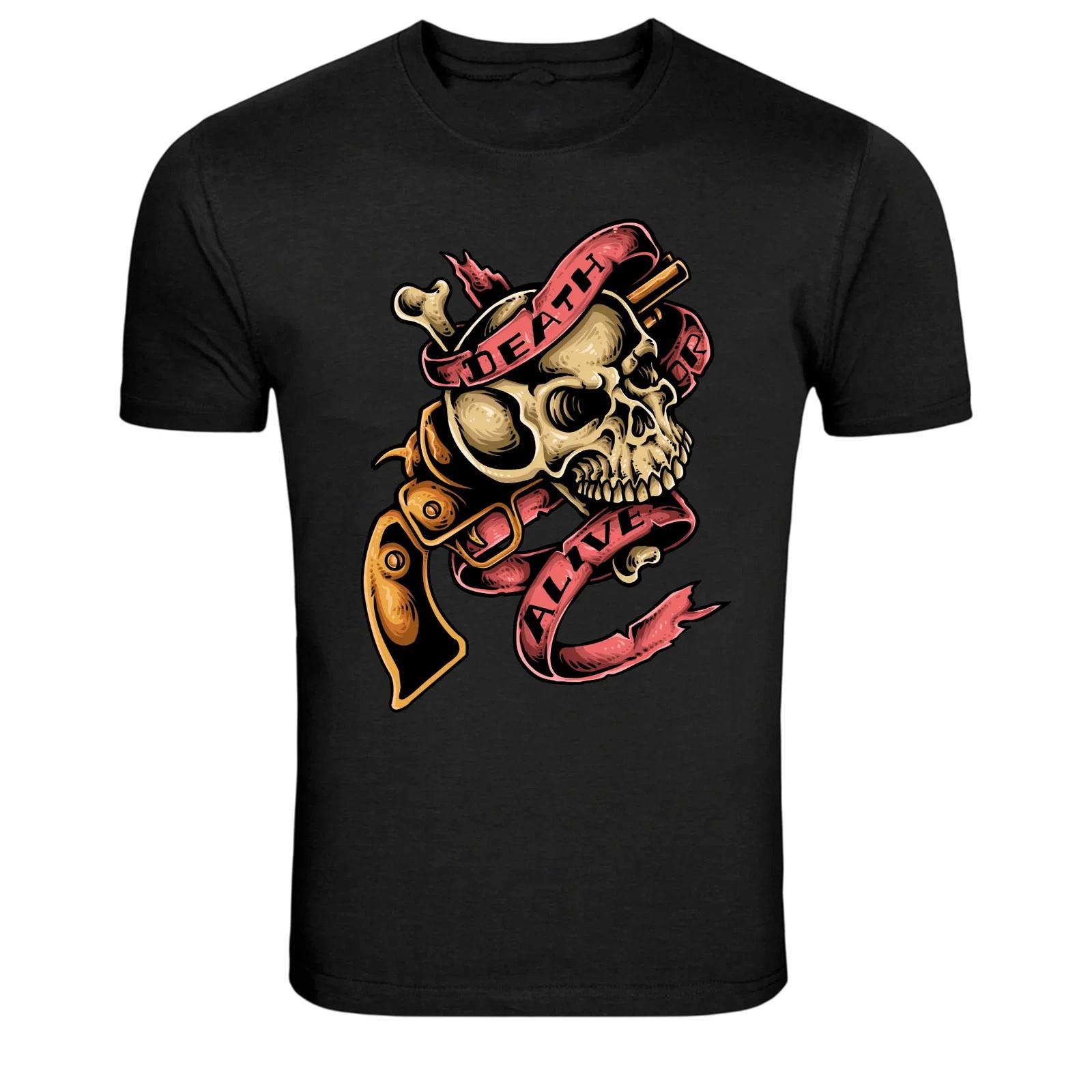 Death Or Alive Skull Revolver Western Graphic T-Shirt XL