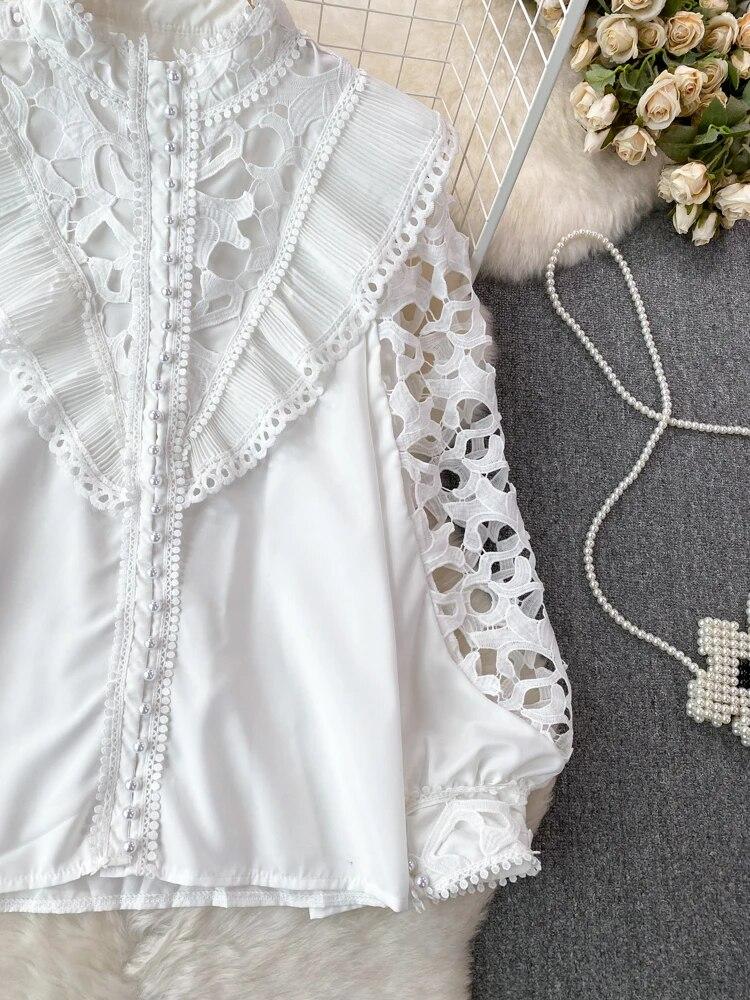 Γυναικεία γυναικεία μπλούζα σε στυλ vintage δικαστήριο με μακρυά μανίκια με φαναράκια πουκάμισα γυναικεία μπλούζα