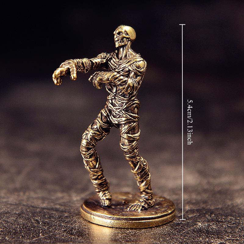 Vintage Brass Zombie Statue Horror Skull Mage Ghost Sculpture Death Reaper Figurine Prank Decoration Desktop Ornament Home Decor