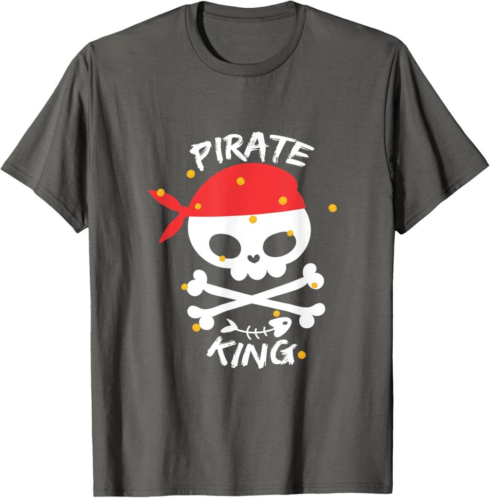 Pirate King Skull Red Bandana Graphic Tee Soft Cotton Casual Crewneck TShirt for Men