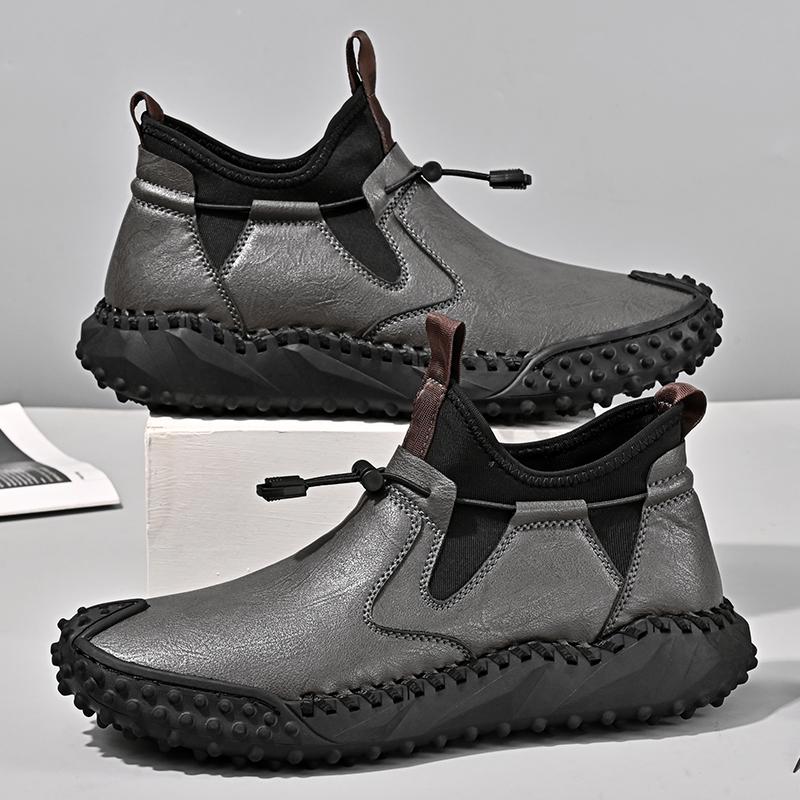 

Кожаная мужская повседневная обувь ручной работы, слипоны, мужские ботинки, модные кроссовки для ходьбы, мягкие ботильоны, рабочие ботинки, мужская спортивная обувь высокого качества 38 серый