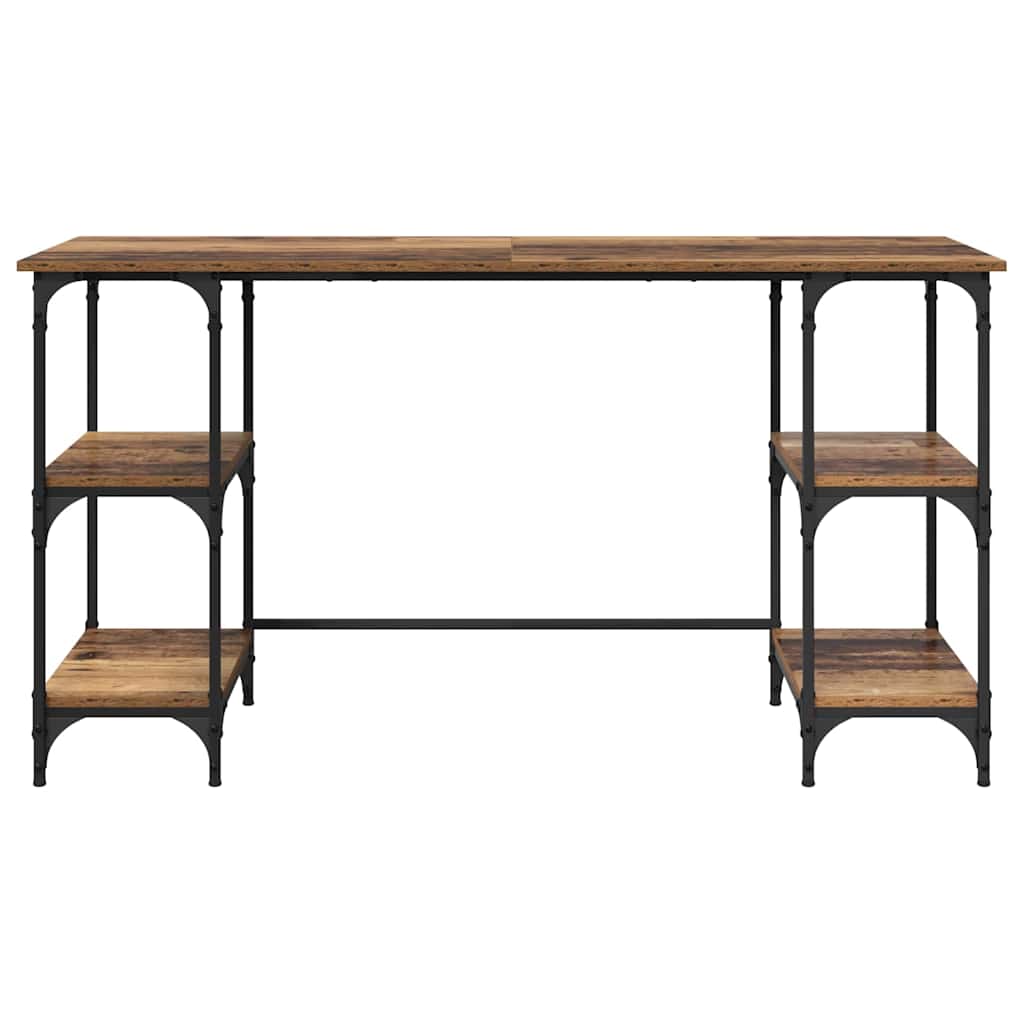Vintage Style Desk with Shelf Reclaimed Wood Look 140 x 50 x 75 cm Particleboard