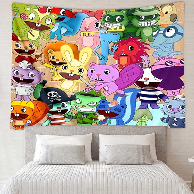Happy Tree Friends5 Tapestry for Bedroom Aesthetic Classroom Tapestries Wall Hanging for Living Room Dorm Office,Ideal Creative Gift