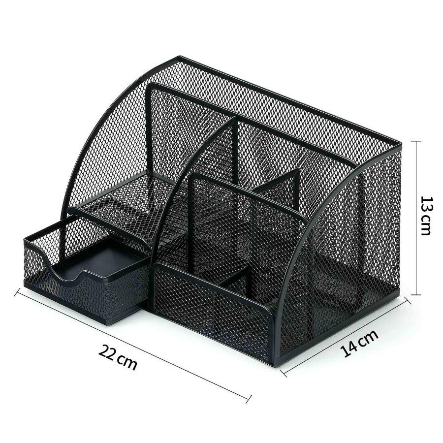 Multi-grid Metal Creative Pen Holder and Pen Bucket; Functional Office Stationery Storage Drawer Storage Box