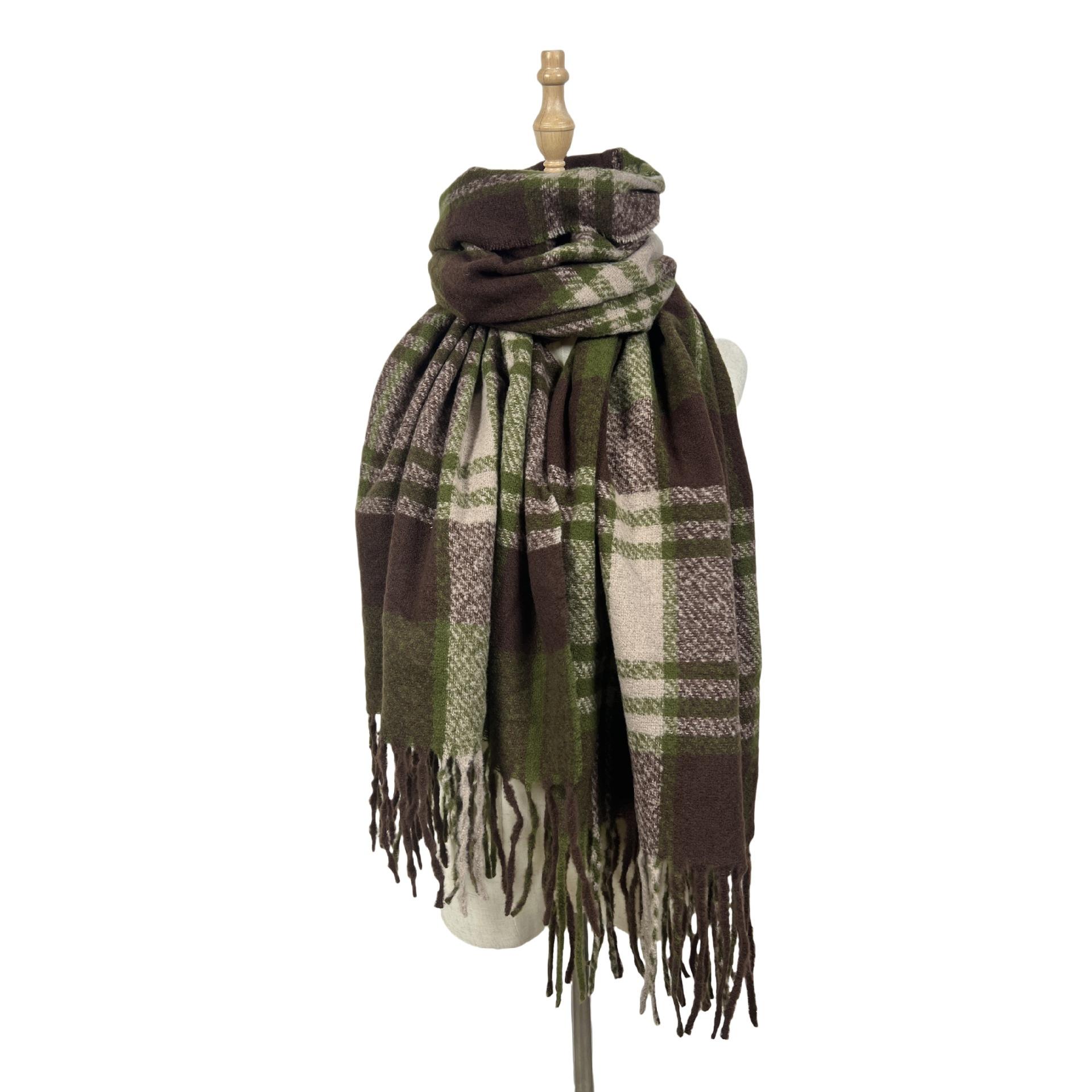 

Клетчатый шарф с кисточками женский новый осенне-зимний универсальный с чувством стиля студенческий сохраняющий тепло простой и удобный шарф из имитации кашемира