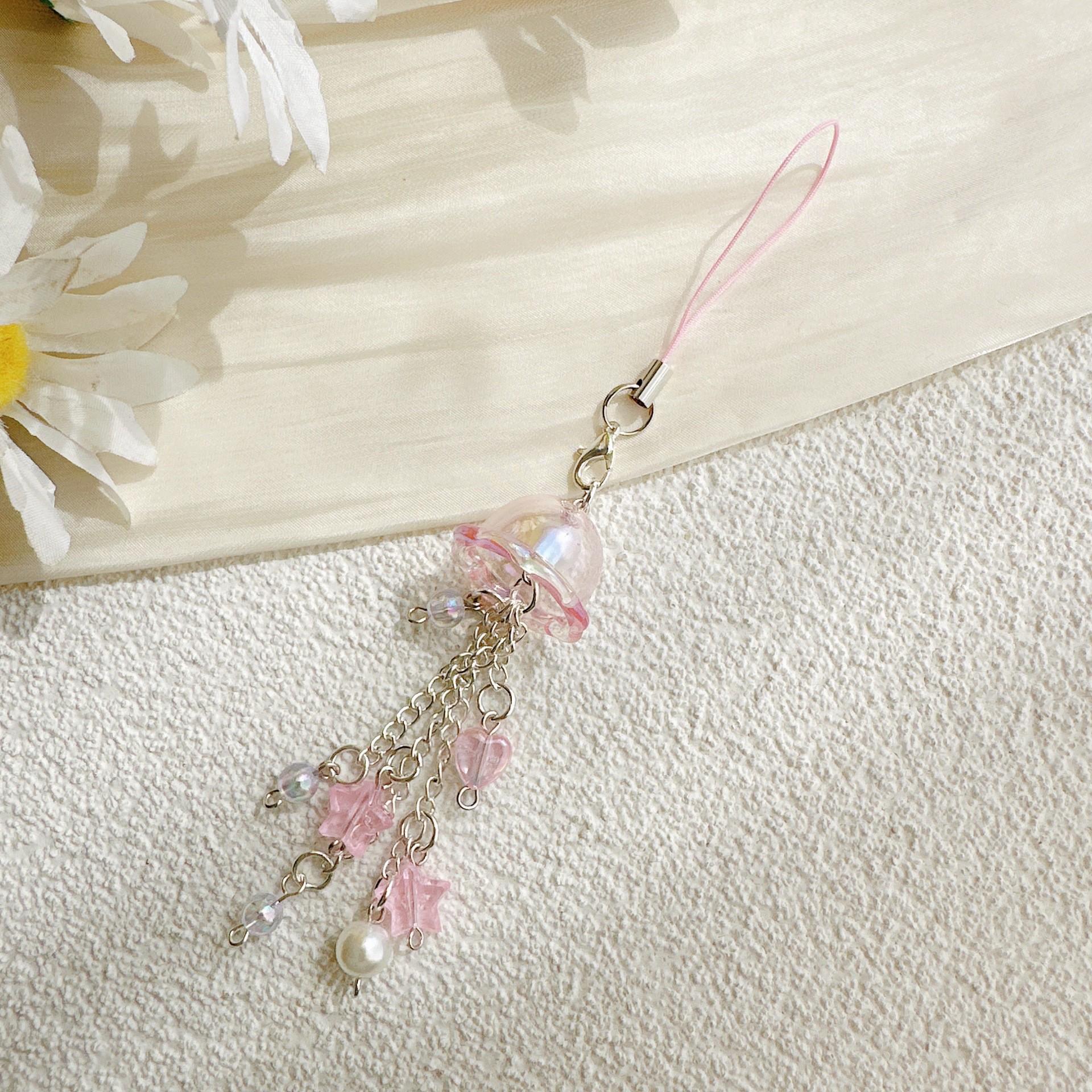 

Artistic Jellyfish Wind Chime & Glass Lily Pendant: Phone Chain, Car Hanging, Bag Charm, Event Gift.