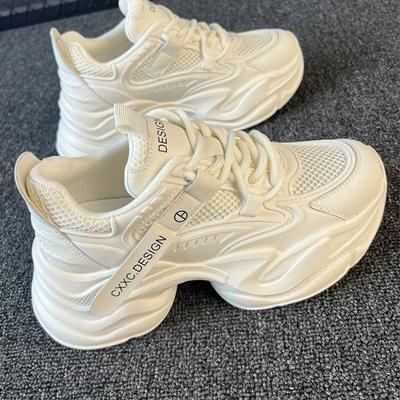 Leather Dad Shoes Women's Spring New Mesh Small Platform Women's Shoes Versatile and Lightweight Sports and Leisure Shoes