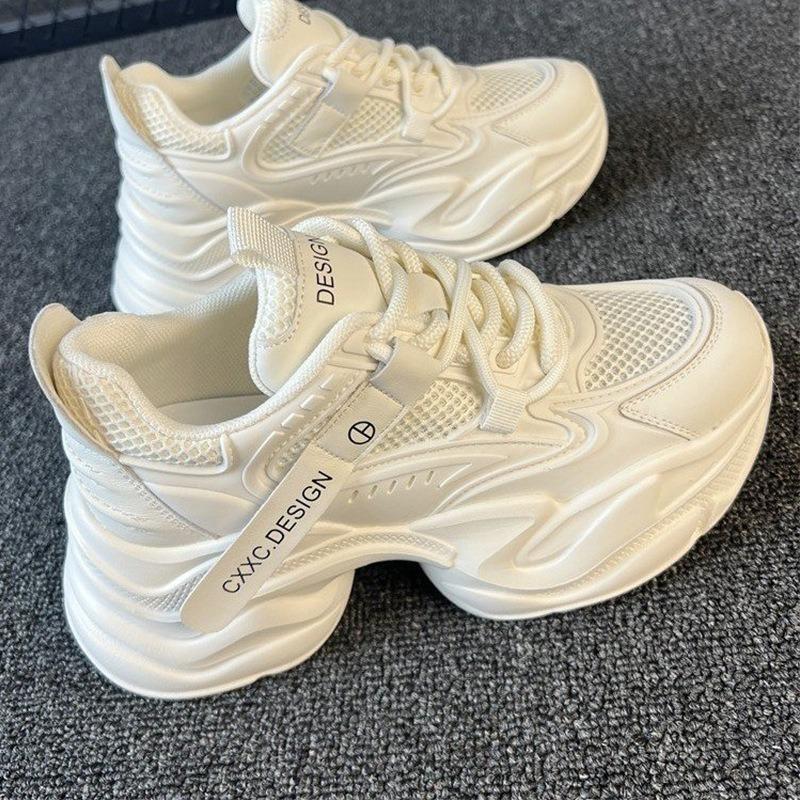 Leather Dad Shoes Women's Spring New Mesh Small Platform Women's Shoes Versatile and Lightweight Sports and Leisure Shoes