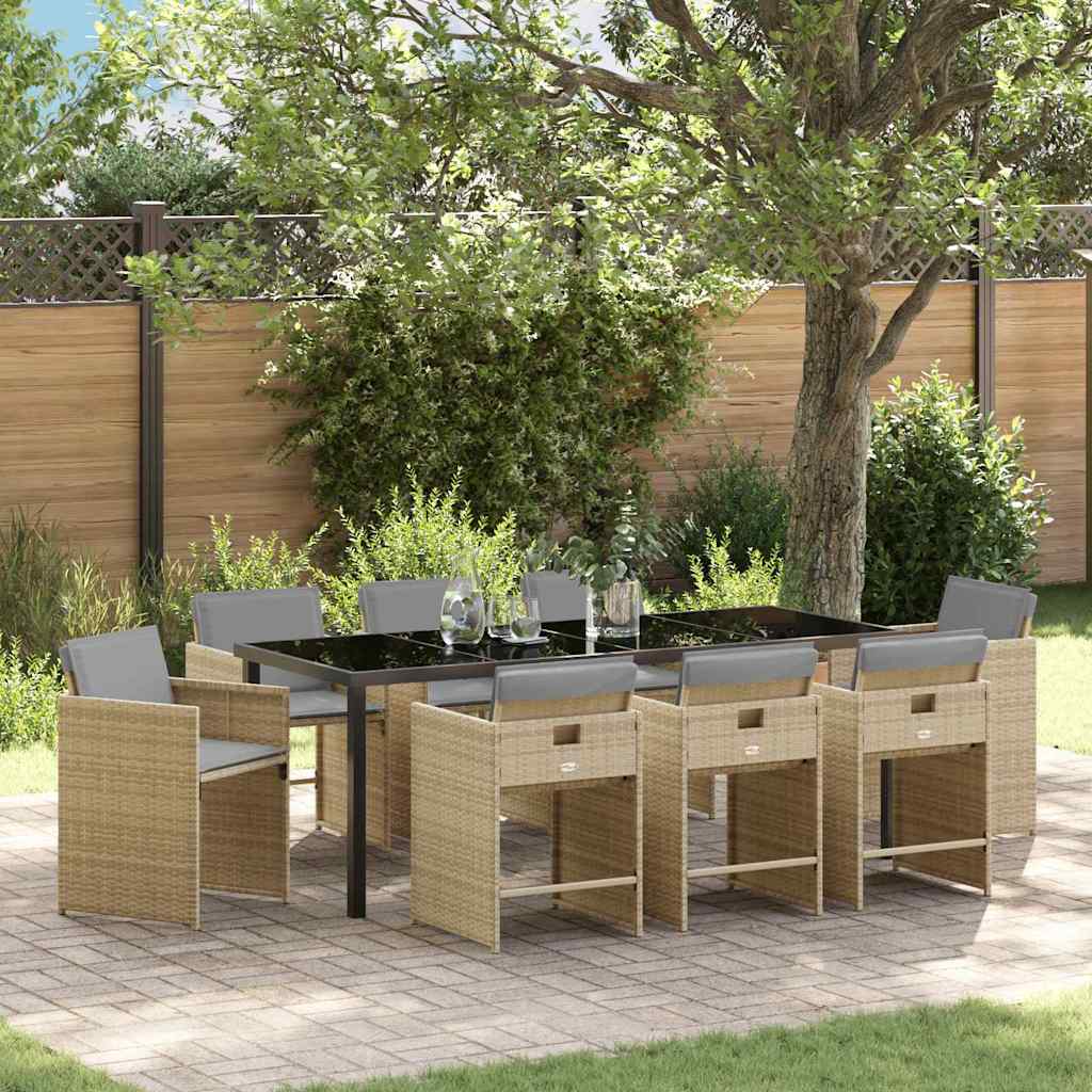 Outdoor Dining Set with Cushions 9 pcs Beige Poly Rattan