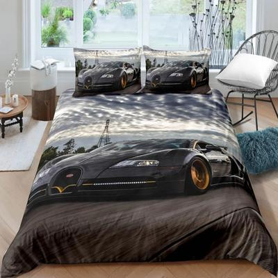 Luxuriöses Sportwagen Bettwäsche-Set Schwarz Weiß Rennrad Bettwäsche Polyester Bettbezug mit Kissenbezug für Teenager