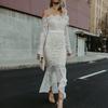 Sexy Frauen Langarm Off Schulter Spitze Meerjungfrau Cocktail Hochzeit Bodycon Kleid